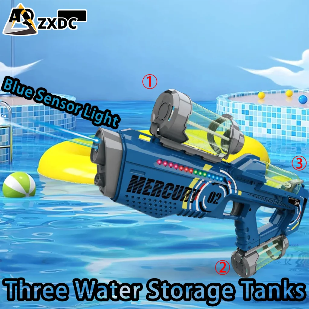 

Summer New M2 Water Gun Fully Automatic Continuous Electric Water Gun Simulated Blue Flame Sensor Light Energy Bar 3 Water Tanks