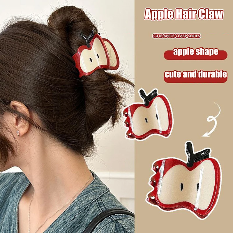 Fashion All-match Apple Shaped Acrylic Hair Claw Creative Funny Fruit Hair Clip Shark Clips For Women Personality Cute Headwear