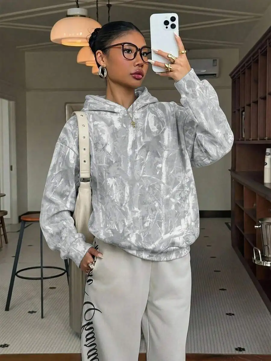 Women's Autumn Winter Leopard Print Long Sleeve Hooded Pullover Sweatshirt