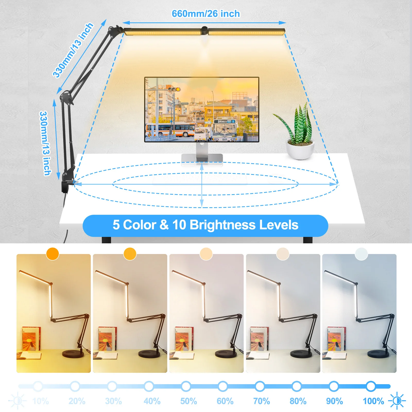 Lampada da tavolo a LED remota NEWACALOX con regolazione della luce a 5 colori impostazione del tempo luce da tavolo da lettura a doppio tubo per la