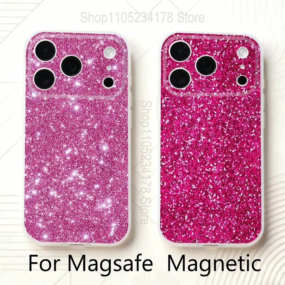 

Dazzling P-Pink G-Glitter Frosted Clear Magnetic Phone Case for iPhone 17,16,15,14,13,12,11 Pro,Max,Plus,Mini,Air,E