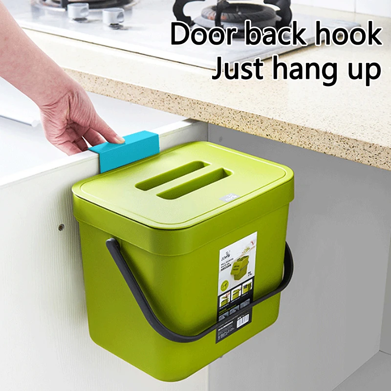 5L Kitchen Trash Can Wall Mounted Hanging Trash Bin With Lid Garbage Can For Cabinet Under Sink Waste Garbage Compost Bin Trash