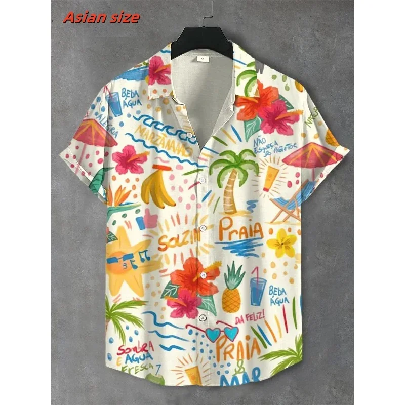 

3D Printed Tiger Bird Aloha Shirt For Men Tree Fruit Flowers Pattern Blouse Summer Loose Short Sleeve Lapel Tops Hawaiian Shirts