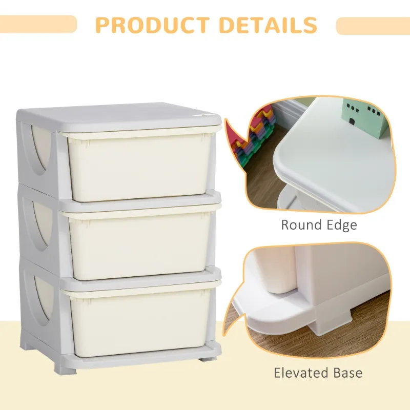 Unit Penyimpanan Plastik 3 Laci Warna Beige, Organizer Multi-Lapis untuk Rumah, Kantor, Lemari, Penyimpanan Mainan, Pakaian, Alat Tulis
