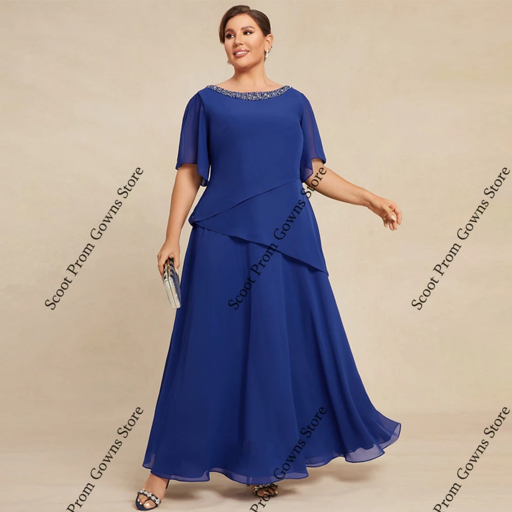 

Plus Size Scoop Mother of Bride Dresses Half Sleeve Wedding Party Dresses for Women 2025 Summer New Beading Beach Robe De Soirée