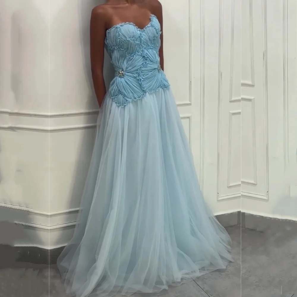 

Customized Net Pleat Rhinestone Strapless A-line Long Dresses Bespoke Occasion Exquisite Party Gown Prom Women's Evening Dress