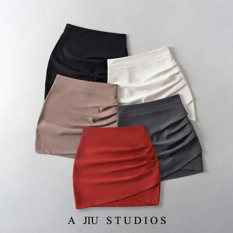 Hoge taille, pure kleur, sexy gevouwen Se-broek, damesrok, bodycon en rok, lente 2025, faion-trend