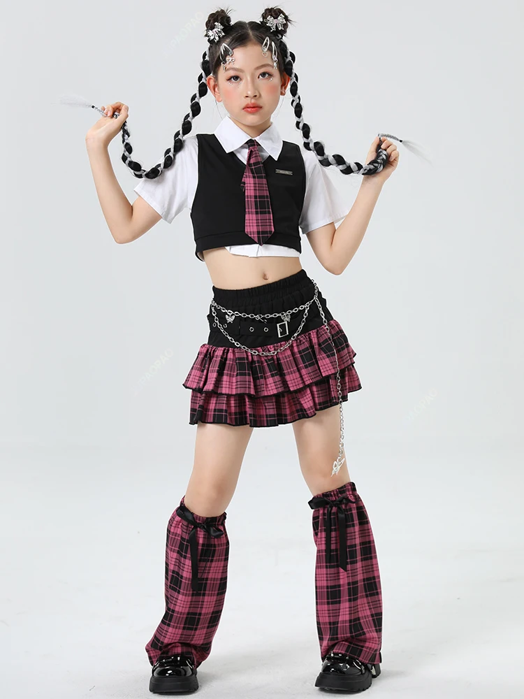 Vêtements Hip Hop pour filles, haut court à carreaux, jupes de danse de rue pour enfants, olympiques de pom-pom girl de jazz doux, ensembles de vêtements Streetwear pour enfants, Y2K