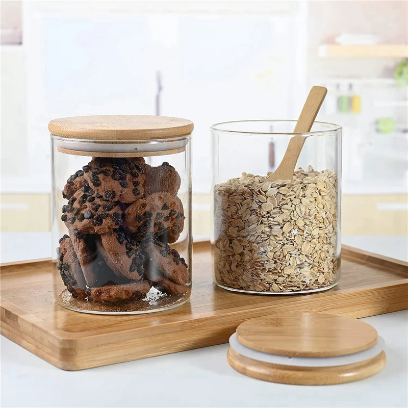 

3X Glass Food Storage Containers With Lids Large Glass Food Storage Jars For Coffee Bar Tea Sugar (27 FL OZ)-B91B