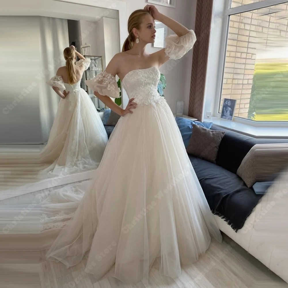 فساتين زفاف بياقة على شكل قلب أنيقة لامعة على شكل حرف a زي العرائس الأميرة مأدبة فيستدو دي نوفيا مخصصة 2025