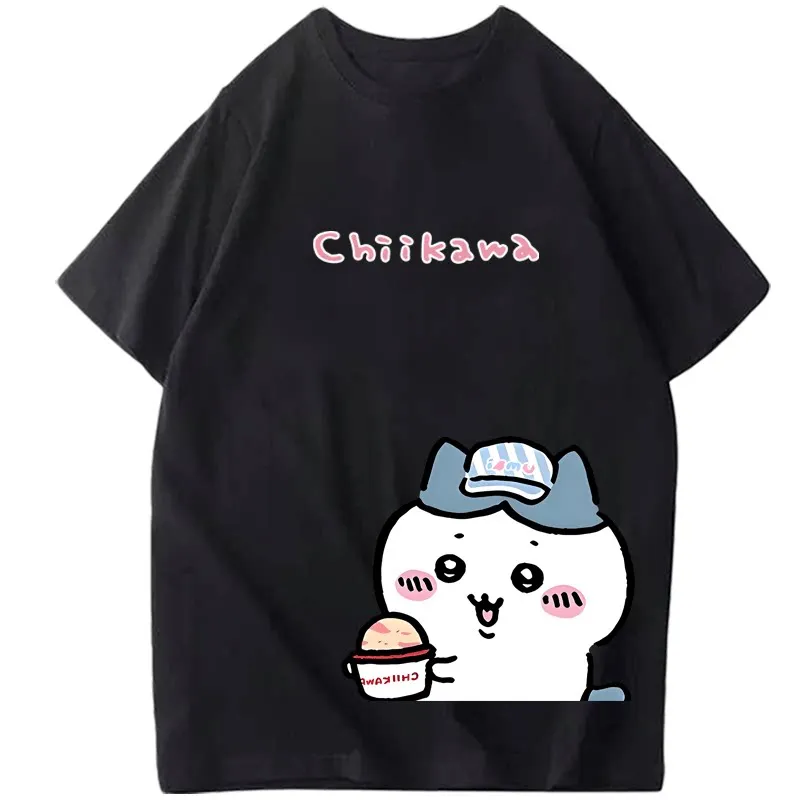 Kawaii Chiikawa Ice Cream Cap Character T-Shirt Official Licensed Unisex Cotton Loose Cute Anime Graphic Short Sleeve Tops