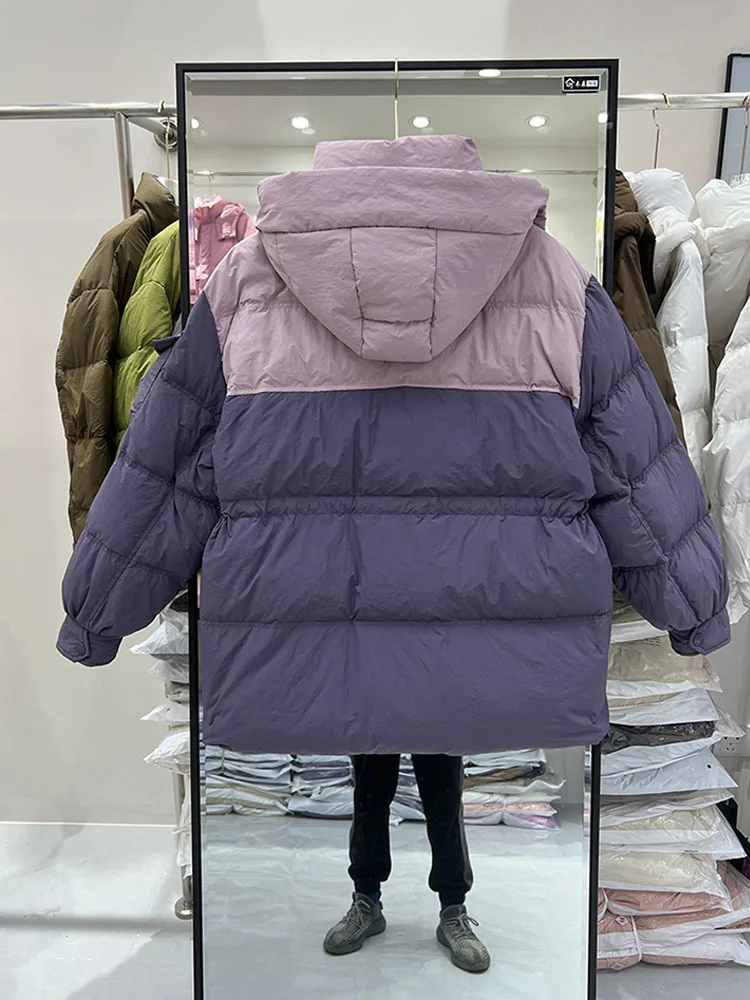 2024 New Winter Women's Jacket Long Coats Down Thick Windproof Warm Puffer Coats Color Clash High Street Women's Down Jacket