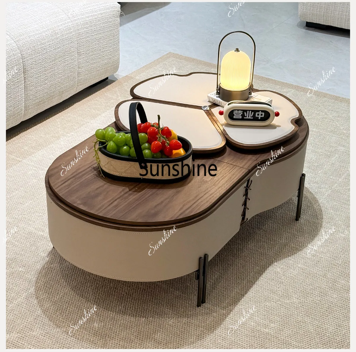 Small apartment liftable antique multi-functional tea table