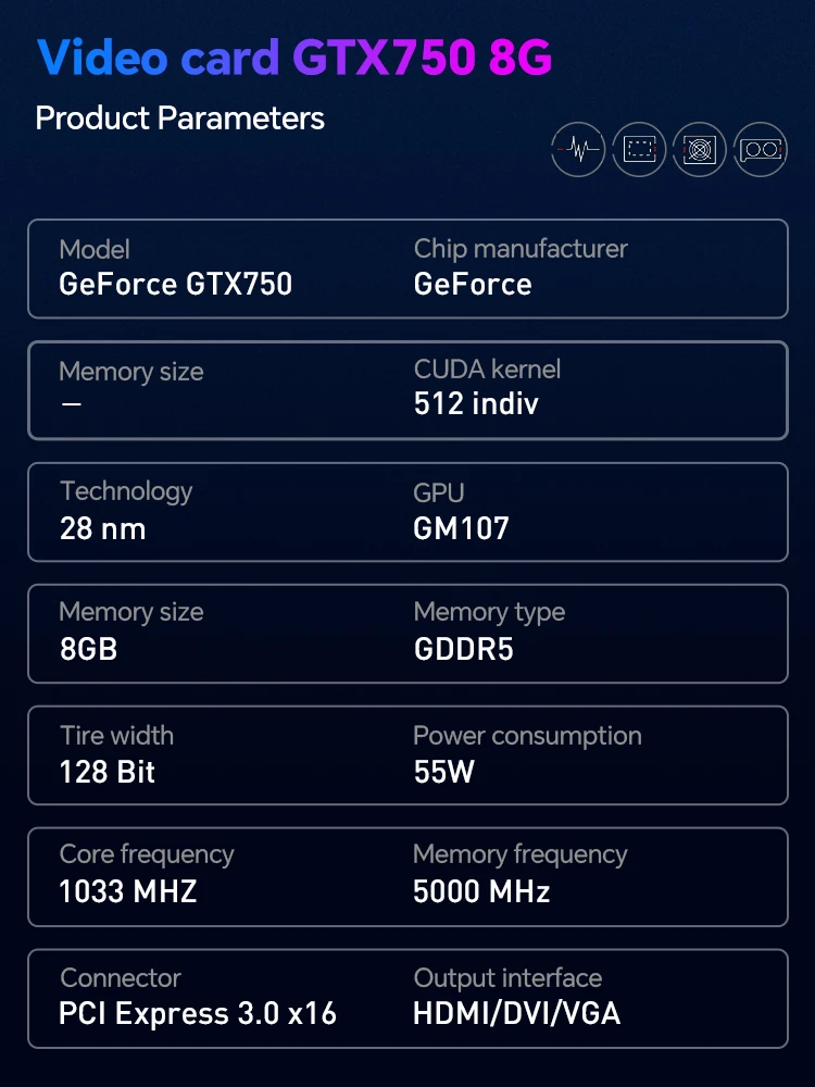 بطاقة رسومات JIESHUO GTX 750 8GB GDDR5 128Bit DVI VGA PCI-E 3.0 X16 Geforce GPU GTX 750 بطاقة فيديو للألعاب Placa De Video #3