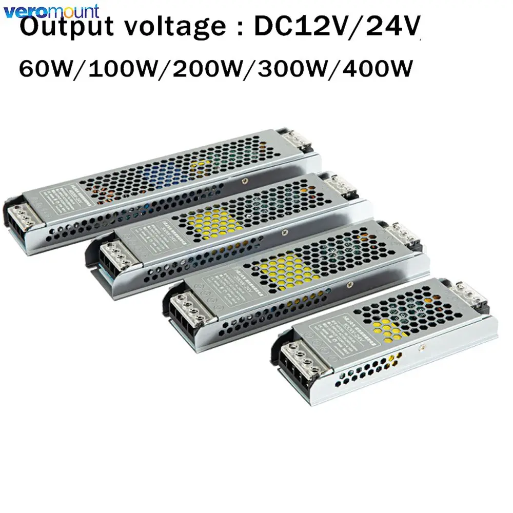 12V 24V LED Power Supply AC to DC Transformer 60W 100W 200W 300W 400W Super Thin Converter for LED Strip Light Bulb LED Driver