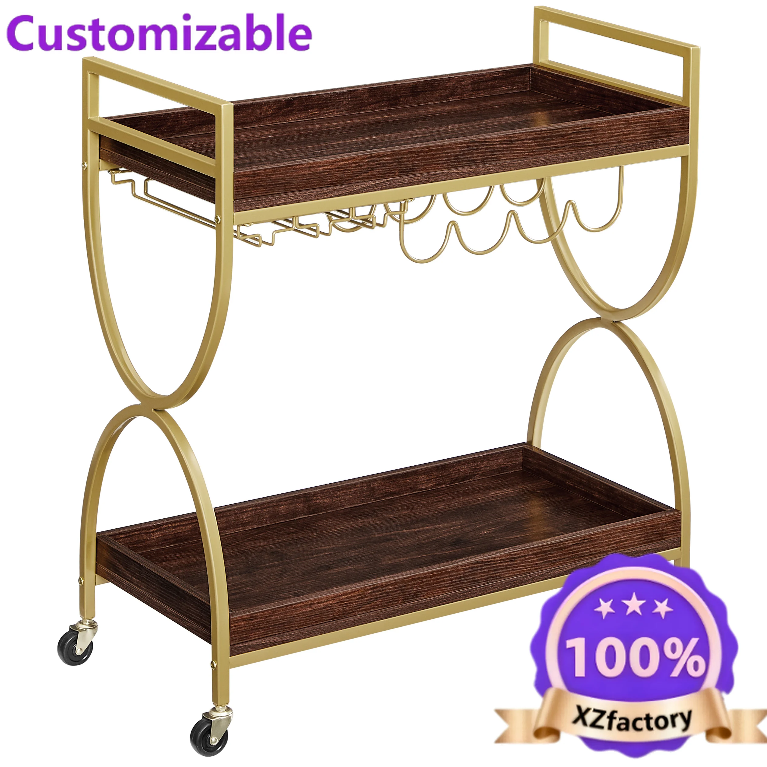 Factory Direct 2026 VASAGLE Mobili per la casa Carrello da cucina Carrello da portata di lusso in metallo dorato Ferro a 2 livel