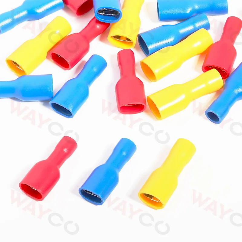 50PCS 6.3mm Spade Crimp Terminals Electrical Wire Connectors Faston Insulated Female For Quick Connection Cables Splice Plugs