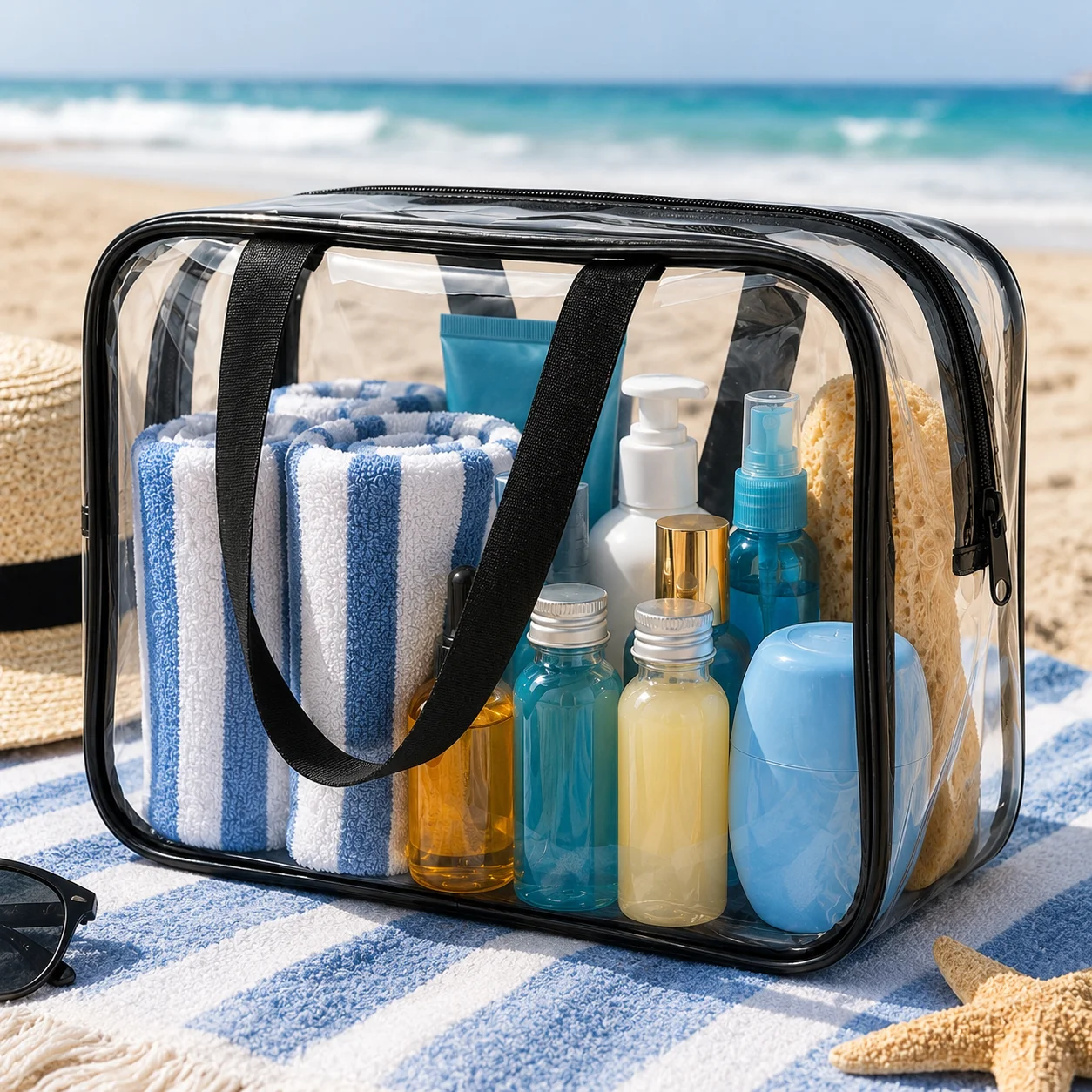 Clear Toiletry Bag Large Waterproof PVC Cosmetic Bag Transparent Travel Organizer with Handles for Women Bathroom Beach Storage