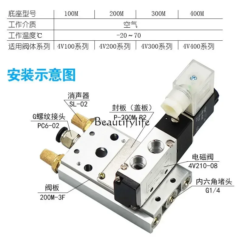 4v210 Solenoid Valve Base 200M 4v310 Connecting Plate