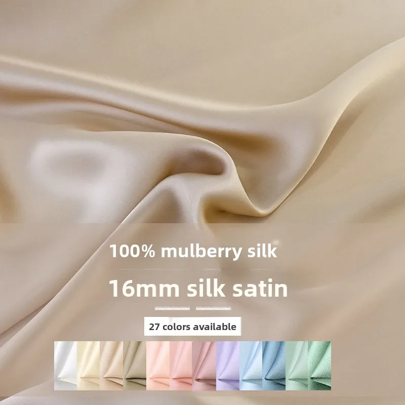16 Mmi 100% Mulberry Silk Crepe Satin Fabric Per Meter Silky Skin-friendly Pajamas Dresses Nightgown Cloth Silk Clothing W112cm