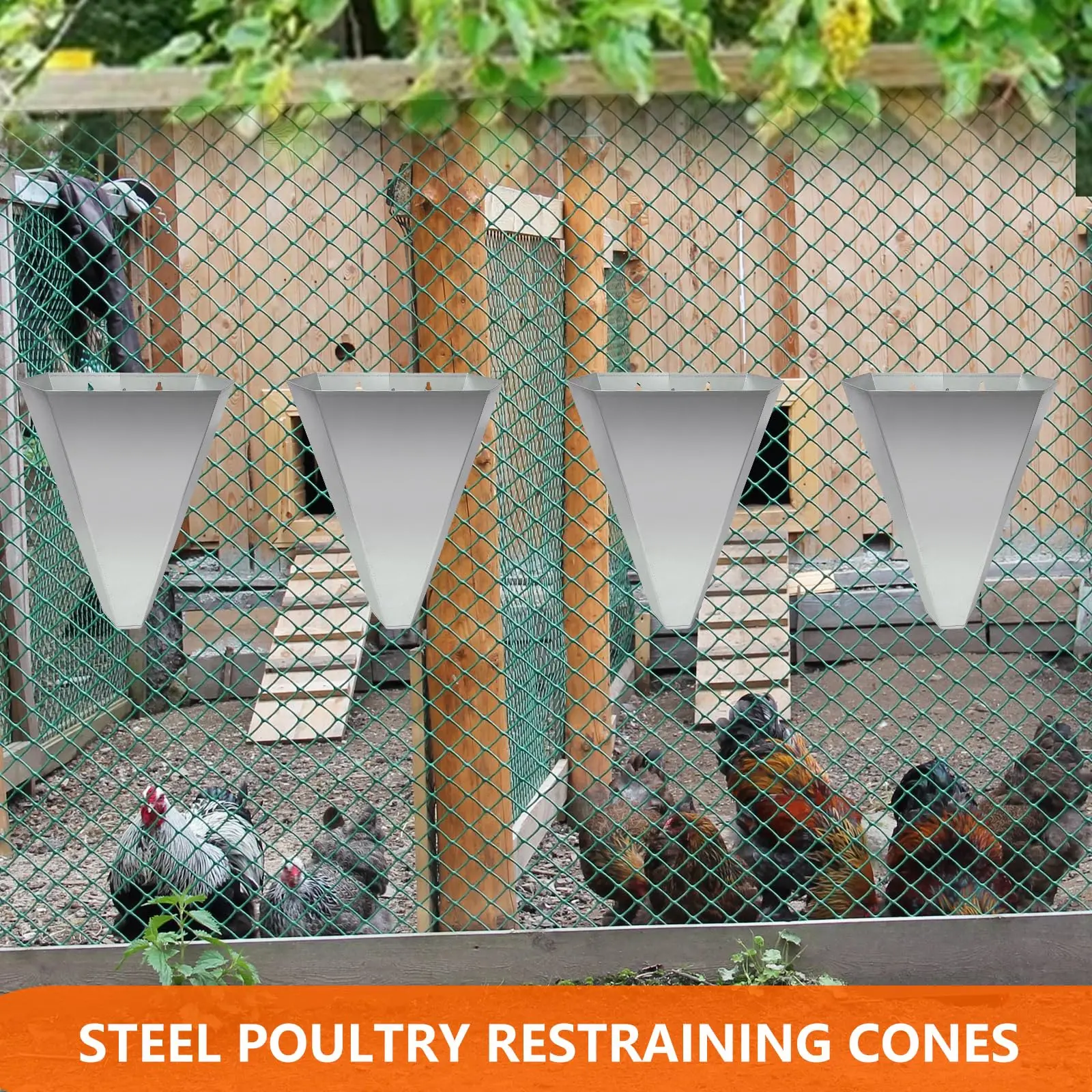 Galvanized Steel Poultry Restraining Cone for Chickens Large Chicken Cones for Layers Broilers Turkeys Up to 8 Pounds Flat-Back