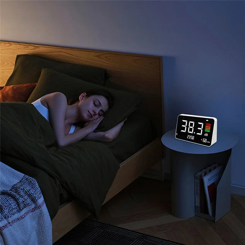 A98E-Digital Decibel Meter DM219N per fonometro da tavolo 30-130Dba, inclusa rilevamento di temperatura e umidità per la scuola domestica Lib