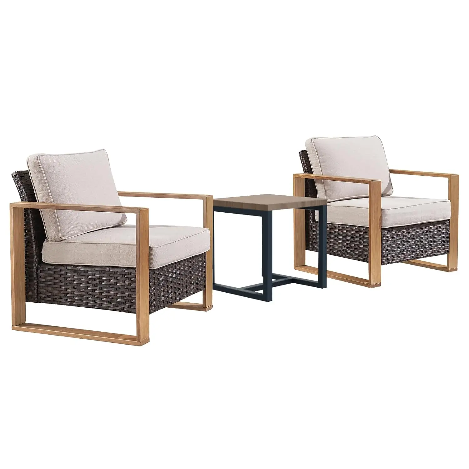 3-Piece Wicker Patio Set With Rattan Chairs & Side Table, Sturdy Frame All-Weather PE Wicker Deep Cushions, Customized