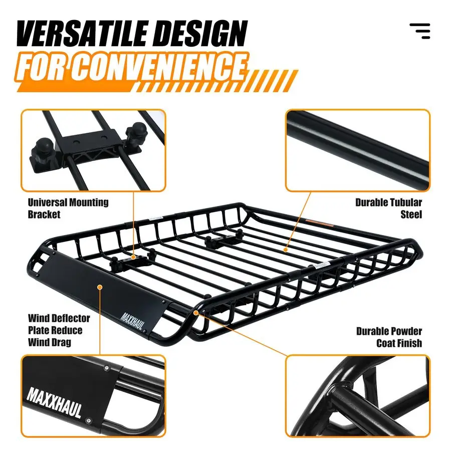 70115 46 × 36 × 41 2 سلة فولاذية لحامل البضائع على السطح، حامل أمتعة علوي للسيارة لسيارات الدفع الرباعي والشاحنات البيك اب 150 رطل. كاب #4