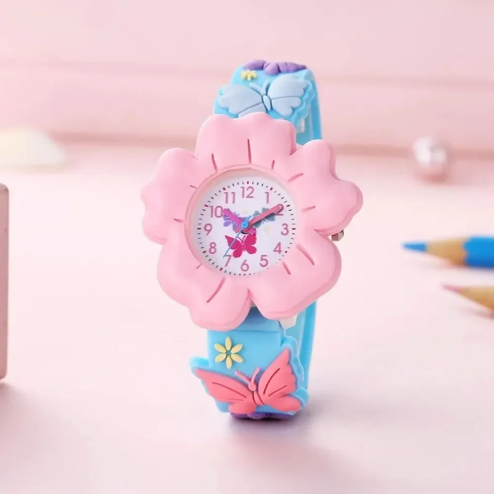 New Children's Flower Butterfly Cartoon Watch 3D Pattern PVC Soft Adhesive Skin Friendly Children's Learning Watch