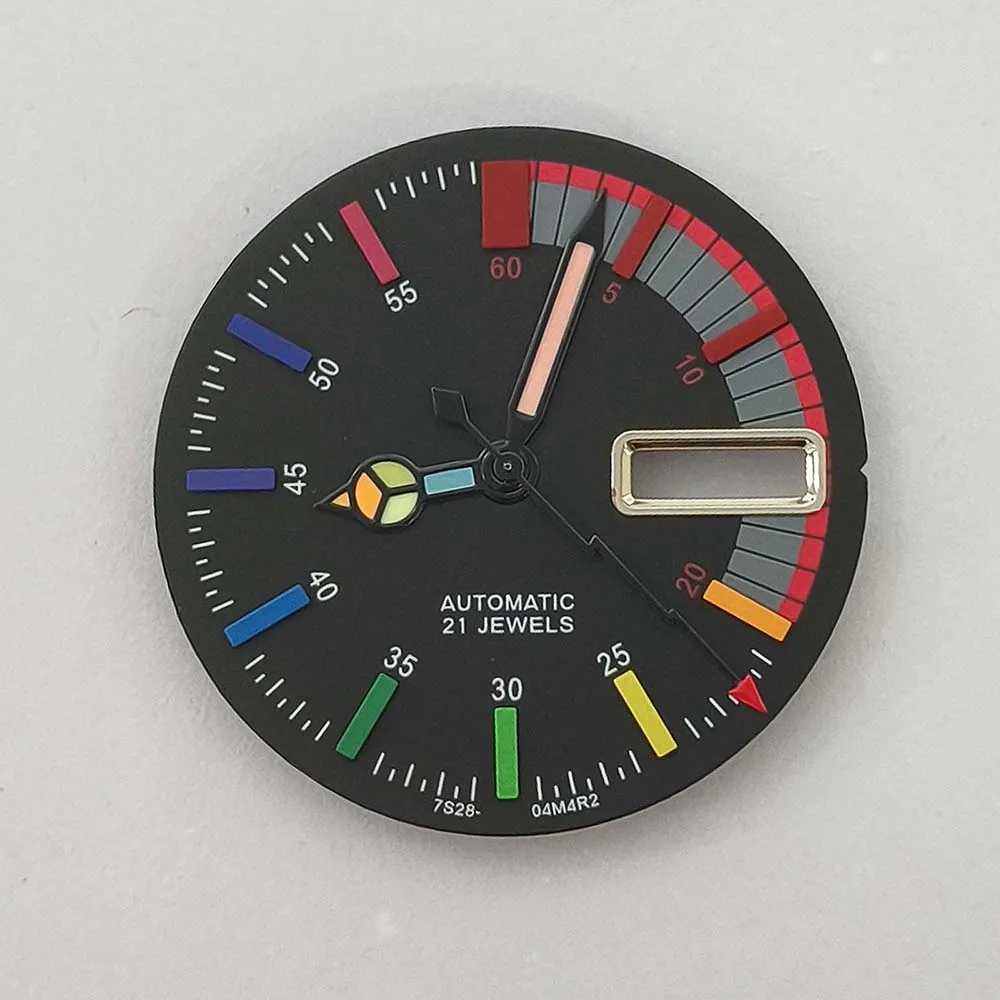 Mostrador nh36 28.5mm, mostrador de relógio luminoso + ponteiros de relógio, para movimento nh36, mostradores de relógio de calendário duplo com acessórios de ponteiro