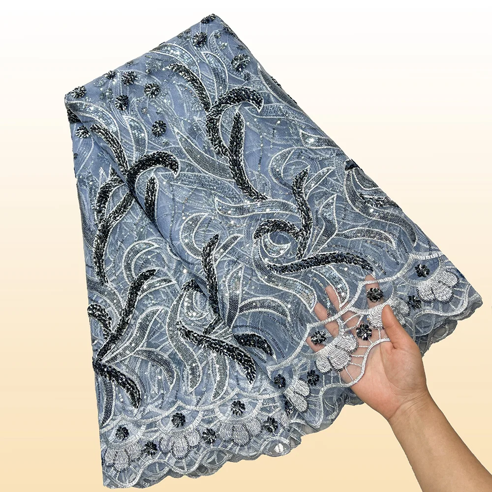 

Кружевная французская кружевная ткань, 5 ярдов, тюлевая кружевная вышивка с блестками, 2025 год, новейшее африканское кружево для вечеринки в нигерийском стиле