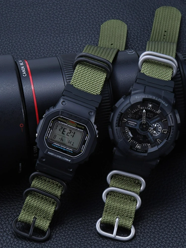 Para ​ ​ Casio GSHOCK Pulseira de relógio de nylon DW-5600/D5600/8900/9050/9051 Interface especial Design de 5 anéis Leve e confortável 16X22mm