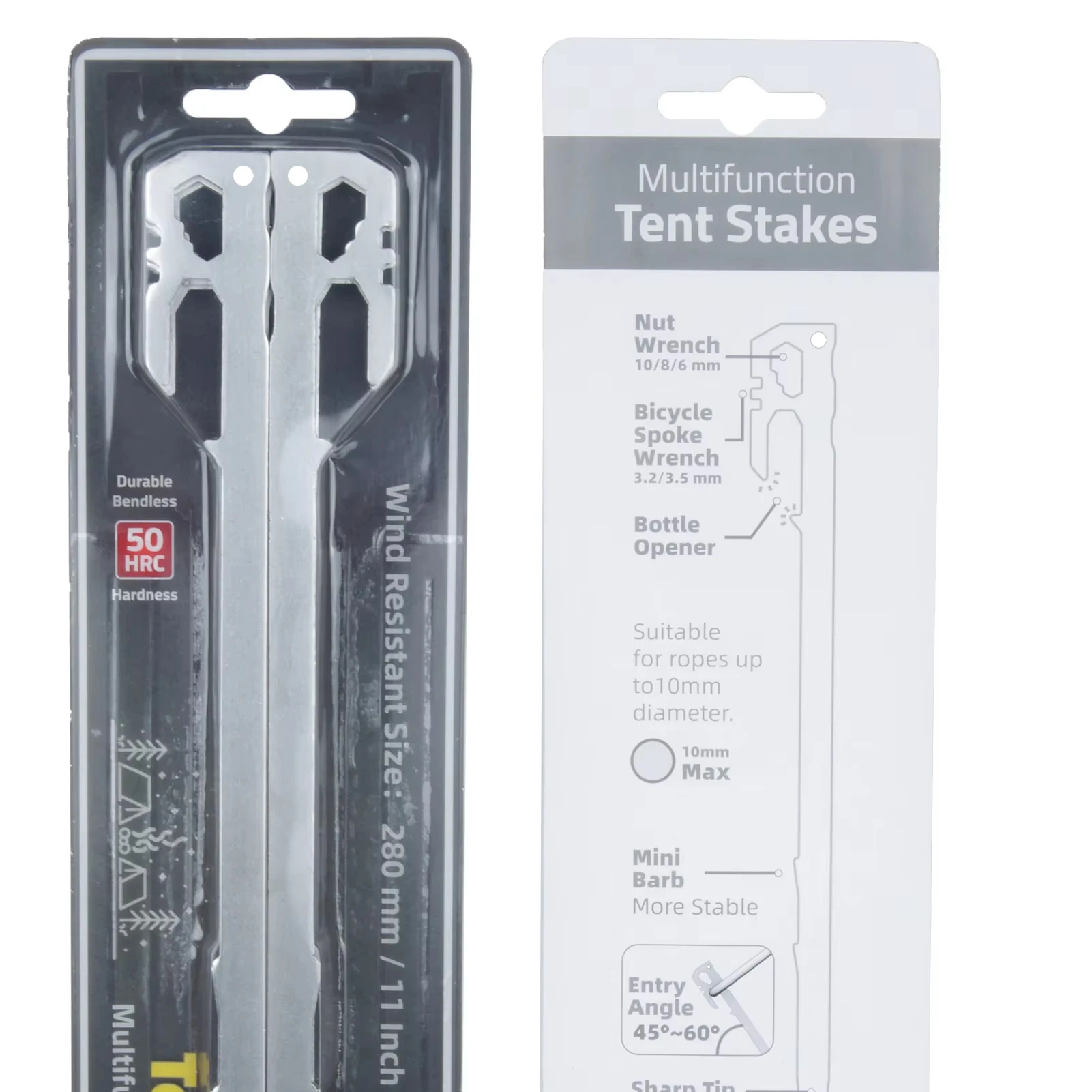 Estacas de barraca de 11 polegadas, 6 peças, multifuncional, aço inoxidável, resistente, metal, 2,47 oz, leve, portátil, resistente ao vento, tamanho