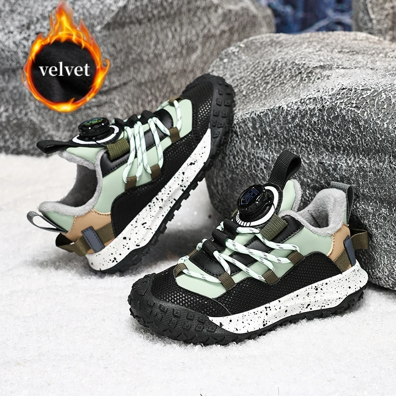 

Зимние бархатные детские кроссовки, модные повседневные кроссовки с ручкой, детские кроссовки, уличная теплая спортивная обувь, кроссовки для бега для мальчиков