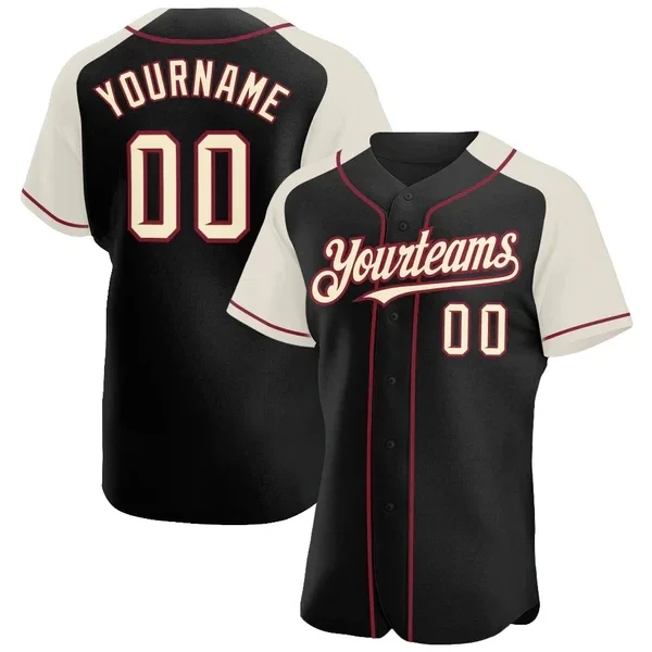 

Custom Black -Crimson Authentic Raglan Sleeves Baseball Jersey 3D Printed Men Women Shirt Casual Shirts Sport Unisex Tops