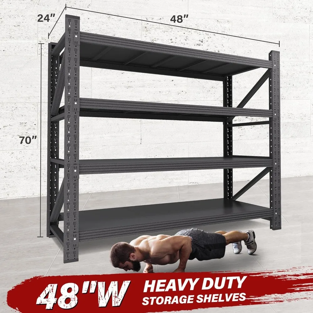 Heavy Duty 48 Wide Metal Storage Shelves - 3000 lbs Capacity, 24 Deep, Large Garage Racks for Industrial Use
