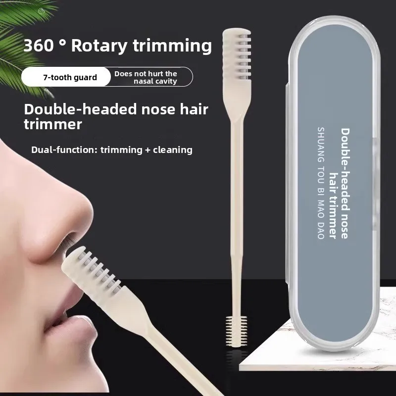Recortador de pelo de nariz de doble cabezal, herramienta Manual de depilación de nariz 360 °   Recorte giratorio para una limpieza suave de caries nasales