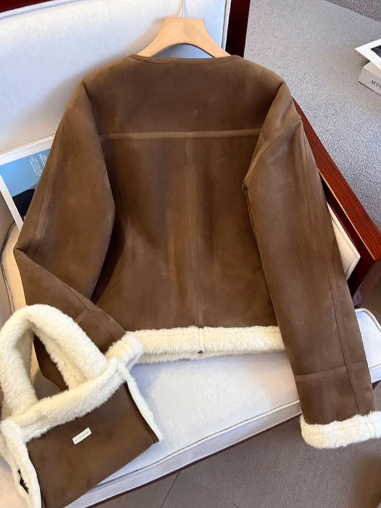 Ladies' Warm Lamb Fur Jaet Self-Kee Sle ort Suede Autumn Winter Coat Fem Small Size Original Design Loose Fit