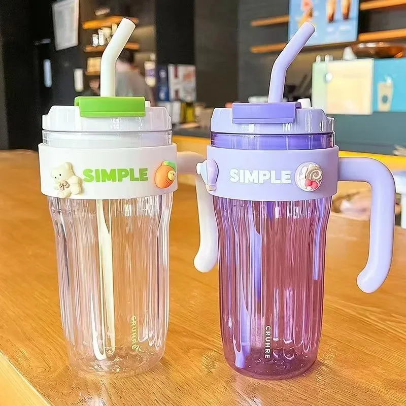 920ml Straw Plastic Water Cup Large Portable Coffee Cup with Handle Sports Fitness Cup Kawaii Water Bottles Tumbler Drinkware