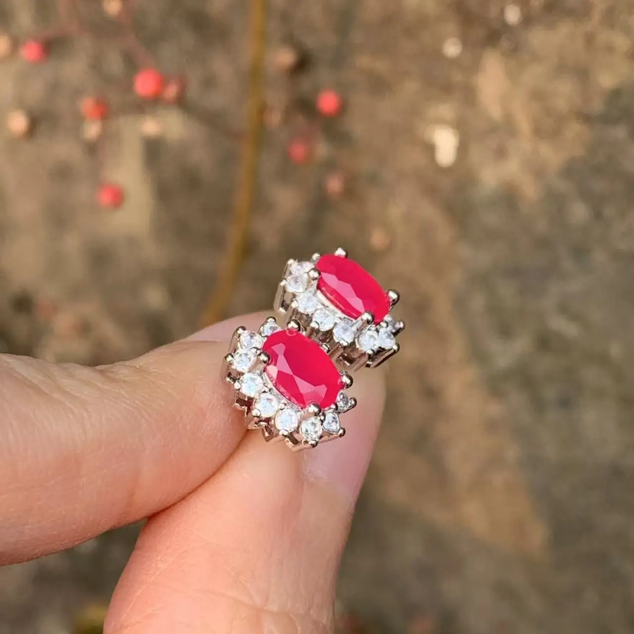 5*3 مللي متر البيضاوي الطبيعية روبي أقراط 925 الفضة قرط الاذن المرصع للنساء 925 فضة لطيف هدية منع الحساسية غرامة مجوهرات #5