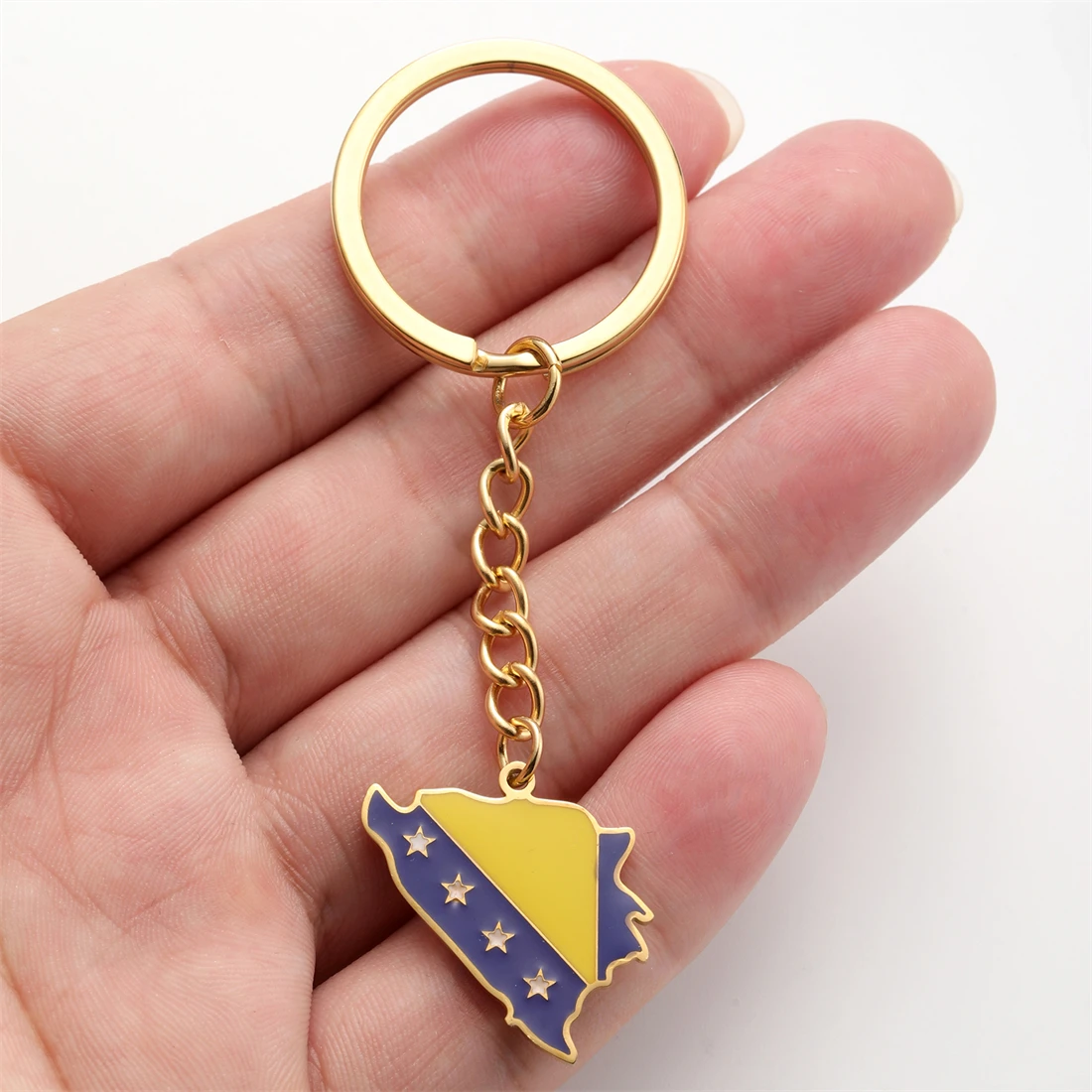 EUEAVAN البوسنة والهرسك خريطة المفاتيح الفولاذ المقاوم للصدأ العلم الكلاسيكي سيارة كيرينغ النساء الرجال حقيبة حُليات مجوهرات الحفلات هدية