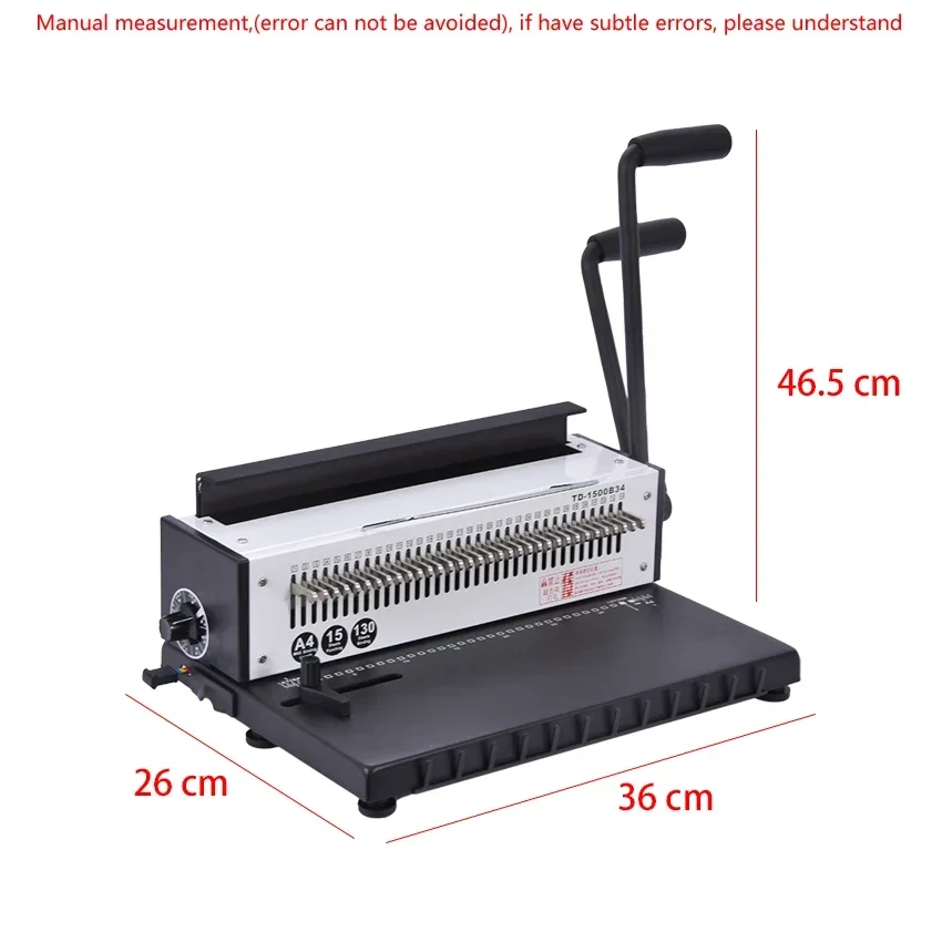 TD-1500B34 Manual Spiral Wire Binding Machine Metal 34 Punching Hole Square 4*4mm Photo Album A4 Paper Binder Puncher Machine