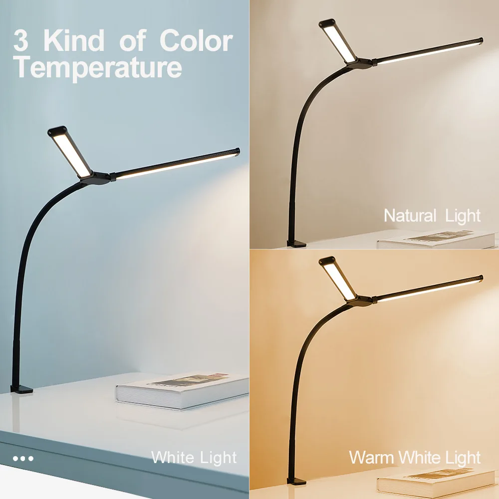 Study Eye-protecting Desk Lamp Double-head Clip Led Desktop Lamp Dormitory 3 Modes Eye-protecting Study Reading Lamp 61CM