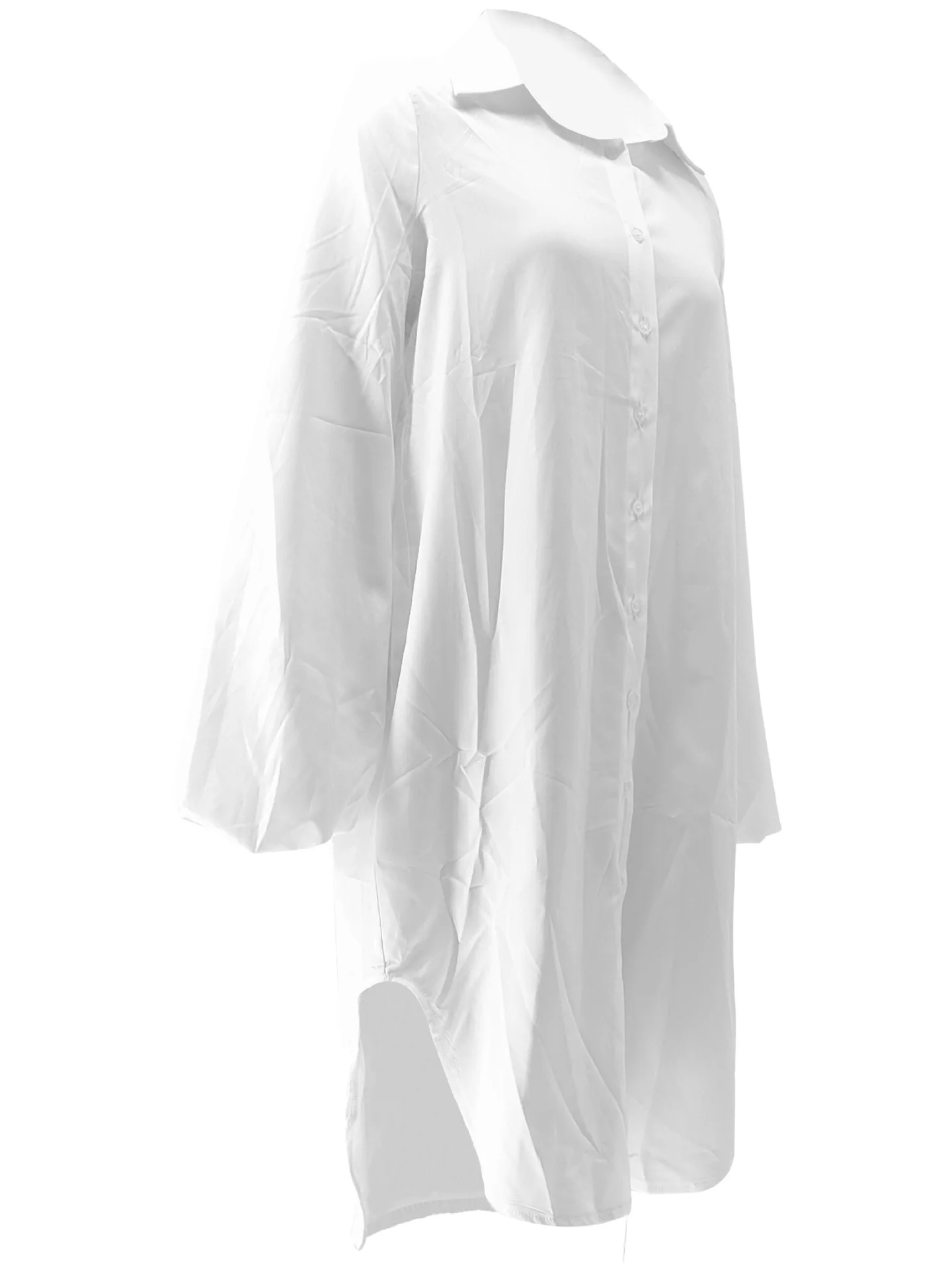 Autumn and Winter Women\'s Clothing Loose Slim-fitting Short Long-sleeved Shirt Slit Dress for Women