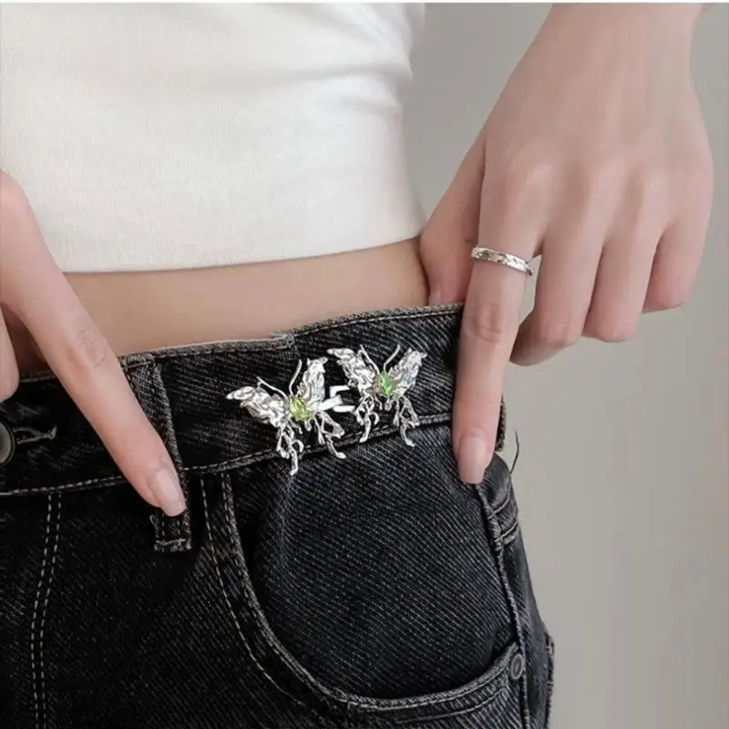 

L5YA Rhinestones Butterfly Waist Tighteners Removable Waist Pin Nonsewing Silver Pin For Women and Girl Waist Tightening Tool