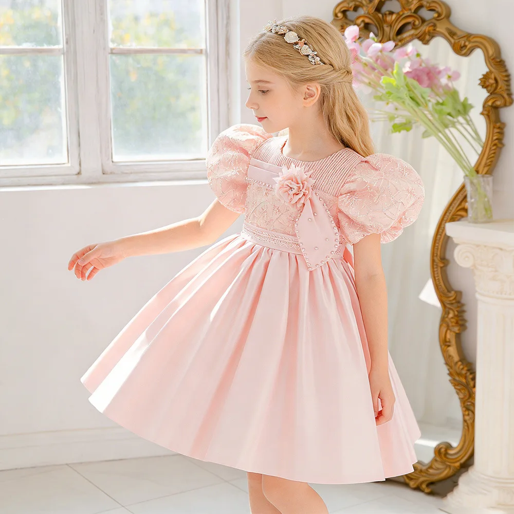 New sequin embroidered dress, banquet evening dress, bubble sleeve girl princess
