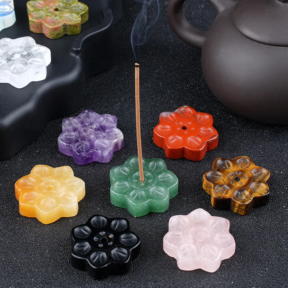 

30mm Natural Crystal Lotus Carve Ornament Reiki Healing Crafts for Incense Burner Incense Stick Holder Desktop Home Decor