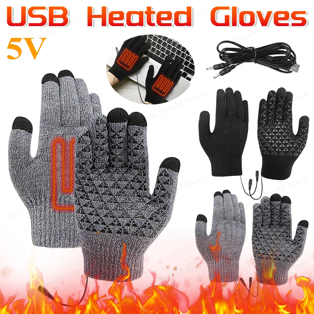 Electric Heated Full Finger Gloves Non-Slip Touch Screen Gloves Thicken Winter Cycling Gloves for Men Women Outdoor Activities R