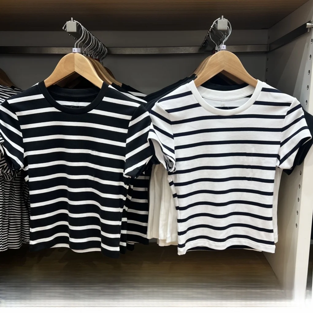 

Женская круглая футболка Slim Fit Ne ort Sve, полосатая футболка с базовым слоем, новинка лета, для поездок на работу, Sle Moisture ng