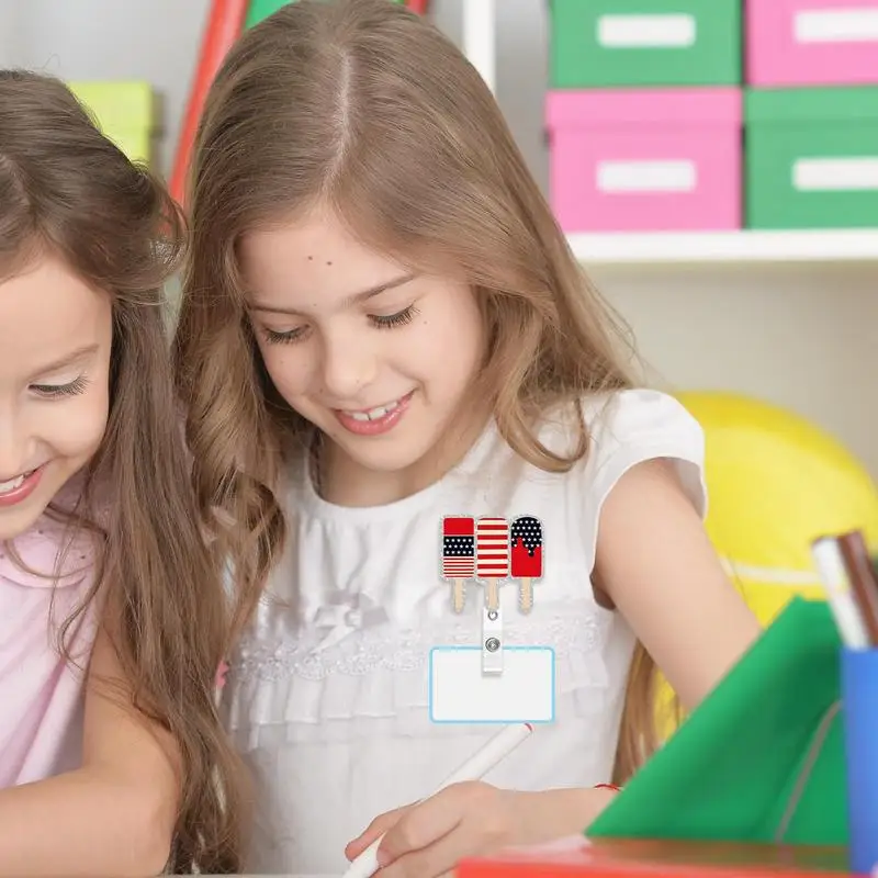 4th من يوليو شارة بكرة بريق تصميم الاكريليك معرف شارة قابل للسحب دعوى سترة التلبيب اسم شارة حامل كليب ممرضة اسم حامل #3